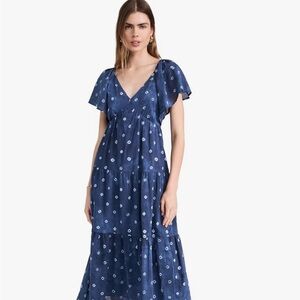 NWT Madewell Shibori Tie-Back Flutter-Sleeve Tiered Midi Dress
